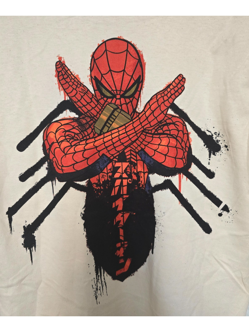 Marvel Spider Man Graphic T Shirt Mens Medium Cream Streetwear Short Sleeve